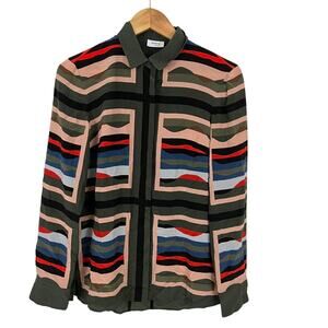 AKRIS Punto Mulberry Silk Multicolor Printed Silk Blouse Top Women Size 6